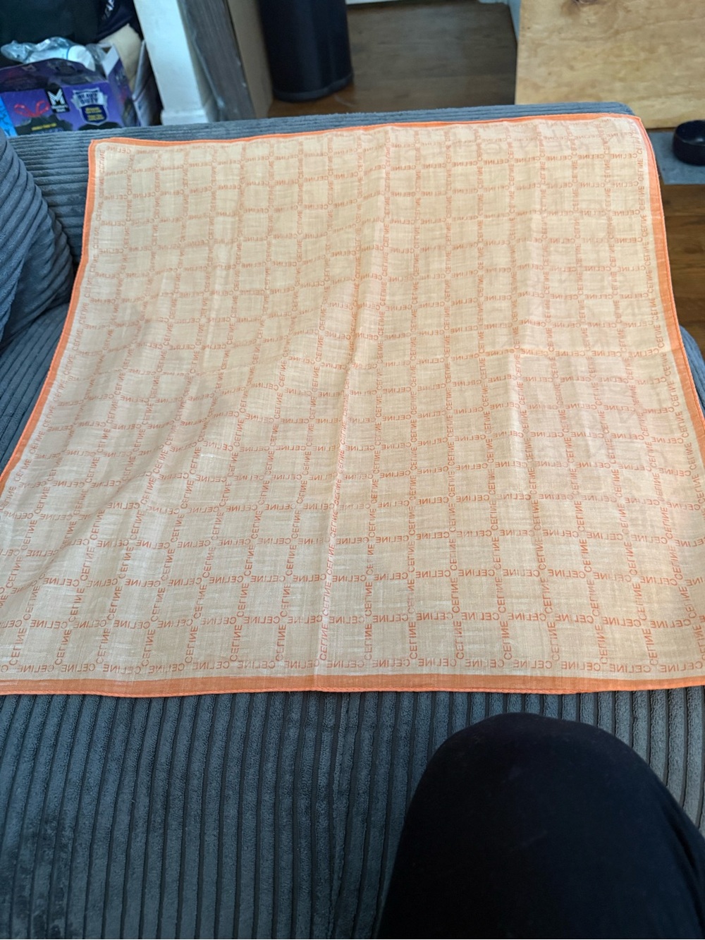 Authentic  Celine Handkerchief Square Scarf with Subtle Logo Print 20x20